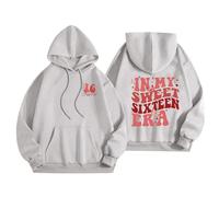 Felpe con cappuccio da donna in My Sweet Sixteen Era Lettera Stampa Coulisse Felpa con Cappuccio con Tasca Y2K Vestiti per ragazze adolescenti, Grigio, XXL