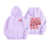 Felpe con cappuccio da donna in My Sweet Sixteen Era Lettera Stampa Coulisse Felpa con Cappuccio con Tasca Y2K Vestiti per ragazze adolescenti, Viola, 4XL