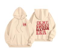 Felpe con cappuccio da donna in My Sweet Sixteen Era Lettera Stampa Coulisse Felpa con Cappuccio con Tasca Y2K Vestiti per ragazze adolescenti, Beige, M