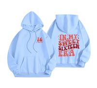 Felpe con cappuccio da donna in My Sweet Sixteen Era Lettera Stampa Coulisse Felpa con Cappuccio con Tasca Y2K Vestiti per ragazze adolescenti, blu cielo, 4XL