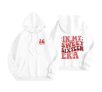 Felpe con cappuccio da donna in My Sweet Sixteen Era Lettera Stampa Coulisse Felpa con Cappuccio con Tasca Y2K Vestiti per ragazze adolescenti, bianco, S