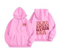 Felpe con cappuccio da donna in My Sweet Sixteen Era Lettera Stampa Coulisse Felpa con Cappuccio con Tasca Y2K Vestiti per ragazze adolescenti, rosa, XL