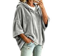 Felpe con cappuccio da donna in velluto a maniche corte a pipistrello | Elegante Velour Tunica Maglioni Larghi Mezza Manica Larga Vestibilità Larga Moda Partito Indossare Accogliente
