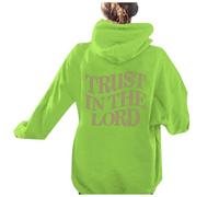 Felpe con cappuccio da donna Jesus Trust In The Lord Y2K Cute Christian Felpa con cappuccio I Love Jesus Preppy Loose Fit Felpe a maniche lunghe Autunno Dio Gesù salva con cappuccio 2025, Verde, M