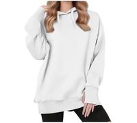 Felpe con cappuccio da donna oversize con coulisse felpa con cappuccio con tasca casual calda tinta unita manica lunga pullover top, bianco, L