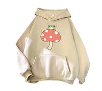 Felpe con cappuccio da donna oversize - Top a maniche lunghe da donna Felpa da donna Tutto arriva carino rana stampa fungo pullover con cappuccio sciolto comodo casual autunno inverno top con tasca