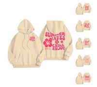 Felpe con cappuccio da donna rosa estive da spiaggia con cappuccio per ragazze adolescenti taglie forti felpe carino pullover preppy alla moda manica lunga Y2k top con tasca, Cachi #1., L