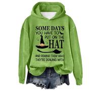 Felpe con cappuccio da donna Uk Halloween felpe oversize con stampa lettera pullover felpe vestibilità ampia con cappuccio camicie con collo, Verde chiaro, M