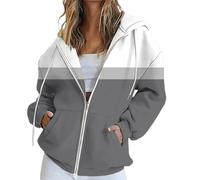 Felpe con cappuccio da donna UK oversize con cappuccio e zip felpe alla moda casual allentato manica lunga girocollo pullover comodo autunno inverno panno moda donna vestito, Grigio-1, M