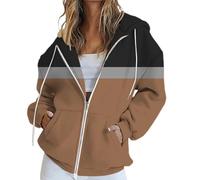 Felpe con cappuccio da donna UK oversize con cappuccio e zip felpe alla moda casual allentato manica lunga girocollo pullover comodo autunno inverno panno moda donna vestito, Caffè-2, XL