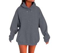 Felpe con cappuccio da donna UK oversize con cappuccio e zip felpe alla moda casual allentato manica lunga girocollo pullover comodo autunno inverno panno moda donna vestito, Grigio 2, 4XL