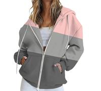 Felpe con cappuccio da donna UK oversize con cappuccio e zip felpe alla moda casual allentato manica lunga girocollo pullover comodo autunno inverno panno moda donna vestito, Rosa-2, M