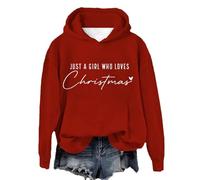 Felpe con cappuccio da donna UK oversize con zip felpe da donna Just A Girl Who Loves Christmas Felpa con cappuccio casual a maniche lunghe novità autunno top casual costume per feste per interni ed