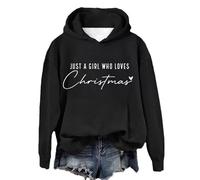Felpe con cappuccio da donna UK oversize con zip felpe da donna Just A Girl Who Loves Christmas Felpa con cappuccio casual a maniche lunghe novità autunno top casual costume per feste per interni ed