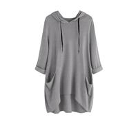 Felpe con cappuccio da donna UK sciolto leggero tunica felpa con cappuccio oversize lungo pullover top con tasche tinta unita casual maglioni lunghi maglione maglione, Grigio, 3XL