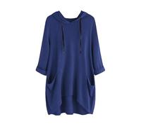 Felpe con cappuccio da donna UK sciolto leggero tunica felpa con cappuccio oversize lungo pullover top con tasche tinta unita casual maglioni lunghi maglione maglione, Marina Militare, XXL