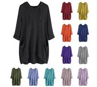 Felpe con cappuccio da donna UK sciolto leggero tunica felpa con cappuccio oversize lungo pullover top con tasche tinta unita casual maglioni lunghi maglione maglione, Nero , 5XL