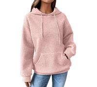 Felpe con cappuccio da donna Uk Zip Up Waffle Drawstrings Felpe a maniche lunghe Pullover leggero Tessuto Casual Felpa oversize Felpa calda ampia Capispalla Top Autunno Camicetta a quadri, rosa, XL