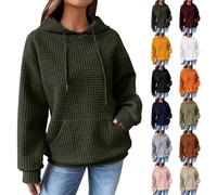 Felpe con cappuccio da donna Uk Zip Up Waffle Drawstrings Felpe a maniche lunghe Pullover leggero Tessuto Casual Felpa oversize Felpa calda ampia Capispalla Top Autunno Camicetta a quadri, AG., S