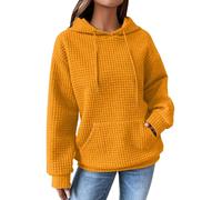 Felpe con cappuccio da donna Uk Zip Up Waffle Drawstrings Felpe a maniche lunghe Pullover leggero Tessuto Casual Felpa oversize Felpa calda ampia Capispalla Top Autunno Camicetta a quadri, Giallo, XXL