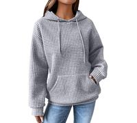 Felpe con cappuccio da donna Uk Zip Up Waffle Drawstrings Felpe a maniche lunghe Pullover leggero Tessuto Casual Felpa oversize Felpa calda ampia Capispalla Top Autunno Camicetta a quadri, Grigio, M