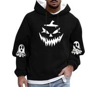 Felpe con cappuccio da uomo a maniche lunghe con fantasma Jack O' Lantern, Felpe con cappuccio nere di Halloween per gli uomini, 3XL