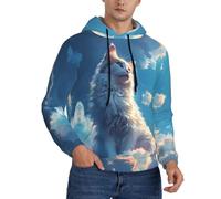 Felpe con cappuccio da uomo a maniche lunghe con motivo gatto blu cielo trasparente, Nero, 4XL