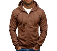 Felpe con cappuccio da uomo, a maniche lunghe, in pile, con cerniera, classica e confortevole, con cappuccio, abbigliamento invernale, con cerniera e tasche, Caff, XXL