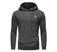 Felpe con cappuccio da uomo a nido d'ape jacquard felpa con tasca tinta unita con cappuccio casual inverno autunno manica lunga pullover top, Felpe con cappuccio grigie per uomo, XL
