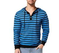 Felpe con cappuccio da uomo a righe con cappuccio 1/4 button down manica lunga felpa vestiti inverno autunno blocchi di colore pullover top, Felpe con cappuccio blu per uomo, S