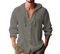 Felpe con cappuccio da uomo casual a maniche lunghe in tinta unita Camicia con cappuccio classica ampia camicia con bottoni con tasca sul petto e coulisse leggera traspirante comfort top cotone lino