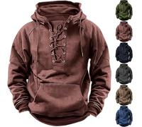 Felpe con cappuccio da uomo casual pullover felpa con cappuccio a maniche lunghe con lacci e tasca a marsupio retrò tattico felpe con cappuccio, Nero , XL