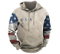 Felpe con cappuccio da uomo con bandiera americana con cappuccio USA Graphic Felpa con tasca 2025 Inverno Autunno Manica Lunga Pullover Top, Felpe con cappuccio beige per uomo, XL