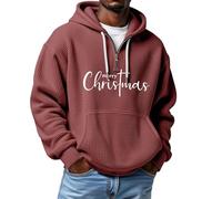 Felpe con cappuccio da uomo con cappuccio di Natale con lettera di vino stampata top a maniche lunghe casual da uomo spessi maglioni con cerniera allentata stampa Merry Christmas abbigliamento