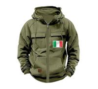 Felpe con cappuccio da uomo con cerniera completa con cappuccio giacche tattiche con tasche stampa bandiera italiana maniche lunghe vestiti camicie, Verde, 3XL