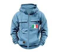 Felpe con cappuccio da uomo con cerniera completa con cappuccio giacche tattiche con tasche stampa bandiera italiana maniche lunghe vestiti camicie, Blu, M