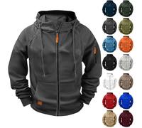 Felpe con cappuccio da uomo, con cerniera, tattica, a maniche lunghe, stile cargo, militare, con coulisse, per palestra, felpa con cappuccio e tasche, A02-verde, 3XL