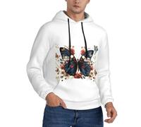 Felpe con cappuccio da uomo con farfalla patriottica floreale a maniche lunghe da uomo senza bottoni, Nero, L