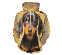 Felpe con Cappuccio da Uomo con Simpatici Animali, Felpe con Cappuccio 3D con Cuccioli di Bassotto, Maniche Lunghe, Tasche, Taglia S-6XL