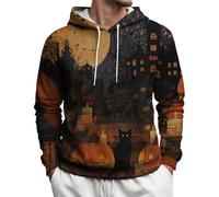Felpe con cappuccio da uomo con stampa 3D di Halloween carina, autunno e inverno, alla moda, casual, a maniche lunghe, con tasca, vestibilità ampia, vestibilità comoda, Ouffits pullover top, Nero , L