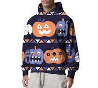 Felpe con cappuccio da uomo con stampa 3D di Halloween con tasca, casual alla moda, a maniche lunghe, con cappuccio, per vacanze autunnali e invernali, comodo pullover divertente, Zucca viola, L