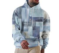 Felpe con cappuccio da uomo con stampa azteca occidentale autunno manica lunga button down felpa 2025 casual pullover top vestiti, Felpe con cappuccio blu chiaro per uomo, XL
