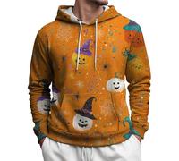 Felpe con cappuccio da uomo con stampa divertente 3D di Halloween, autunno e inverno alla moda casual a maniche lunghe con tasca oversize vestibilità ampia comfort Ouffits Pullover Top, Arancione, L