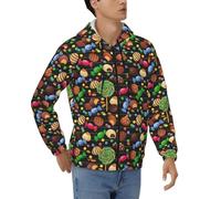 Felpe con cappuccio da uomo con zip - a maniche lunghe con stampa lecca-lecca caramella cioccolato Bean Print Felpe con cappuccio e felpe giacche pullover, nero, XXX-Large