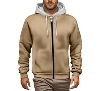 Felpe con cappuccio da uomo con zip con cappuccio a maniche lunghe pullover con cerniera completa a blocchi di colore felpe con cappuccio invernali giacche da uomo larghe cappotti autunnali, cachi, XL