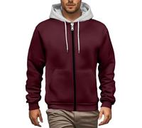 Felpe con cappuccio da uomo con zip con cappuccio a maniche lunghe pullover con cerniera completa a blocchi di colore felpe con cappuccio invernali giacche da uomo larghe cappotti autunnali, Rosso