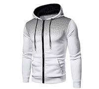 Felpe con cappuccio da uomo con zip e grafica a pois, alla moda, vestibilità aderente, design alla moda, atletica, casual, a maniche lunghe, per allenamento, palestra, attività all'aperto, bianco, L