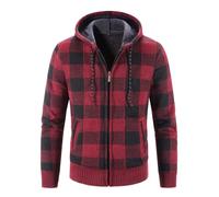 Felpe con Cappuccio da Uomo Giacca in Pile con Zip Intera Cappotto Invernale Caldo Oversize con Zip Top con Tasche Camicie Scozzesi Felpa Manica Lunga Top Felpe con Cappuccio a Quadri Giacca Casual