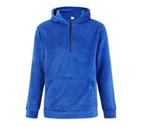 Felpe con cappuccio da uomo in pile polare con cappuccio mezza cerniera Fuzzy calde felpe 205 autunno manica lunga pullover top con tasca, Felpe con cappuccio blu per uomo, L