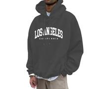 Felpe con cappuccio da uomo Los Angeles College Youth con lettere stampate, pullover vintage con cappuccio e coulisse a maniche lunghe, abbigliamento grafico personalizzato Y2K, Grigio scuro, M